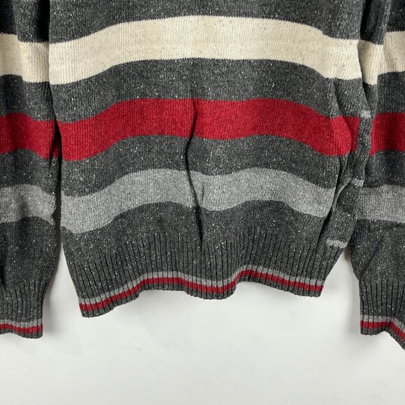 Denver Hayes Sweater Size L Gray Red Long Sleeve 1/4 Collared Acrylic Cotton - Picture 4 of 9